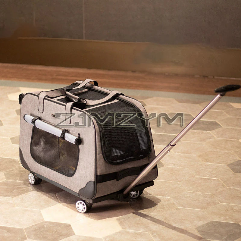 Foldable Pet Trolley, Detachable Windproof Cat Bag, Breathable Cat Carriers, Portable Pet Trolley Case