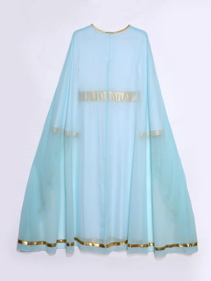 Halloween Virgin Mary Costume for Kids Girls Fancy Greek Princess Cosplay Long Sleeve Ruffle Dress with Chiffon Cape Theme Party