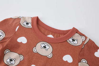 1-8 Years Kids Cotton Pajamas Set, Boys Girls Long Sleeve Home Wear, Cute Bear Print Sleepwear for Toddlers