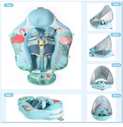 Mambobaby Gentle Skin-Safe Flamingo Air-Free Chest Float with Flat Canopy B503-143-W-Z Baby Swimming Ring Infant Water Circle