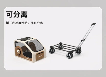 Large Space Foldable Pet Trolley Silent Wheel Pet Travel Box Portable Car Carrier Cage For Small Medium Dogs Cats Outdoor Trip