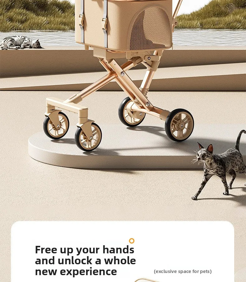 Rose Gold Pet Stroller Fashion Lightweight Foldable Detachable Carrier Bag Dog Cat Travel Cross Border Pet Stroller Dog Trolley