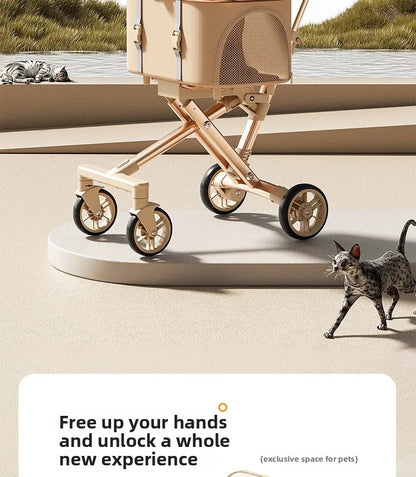 Rose Gold Pet Stroller Fashion Lightweight Foldable Detachable Carrier Bag Dog Cat Travel Cross Border Pet Stroller Dog Trolley