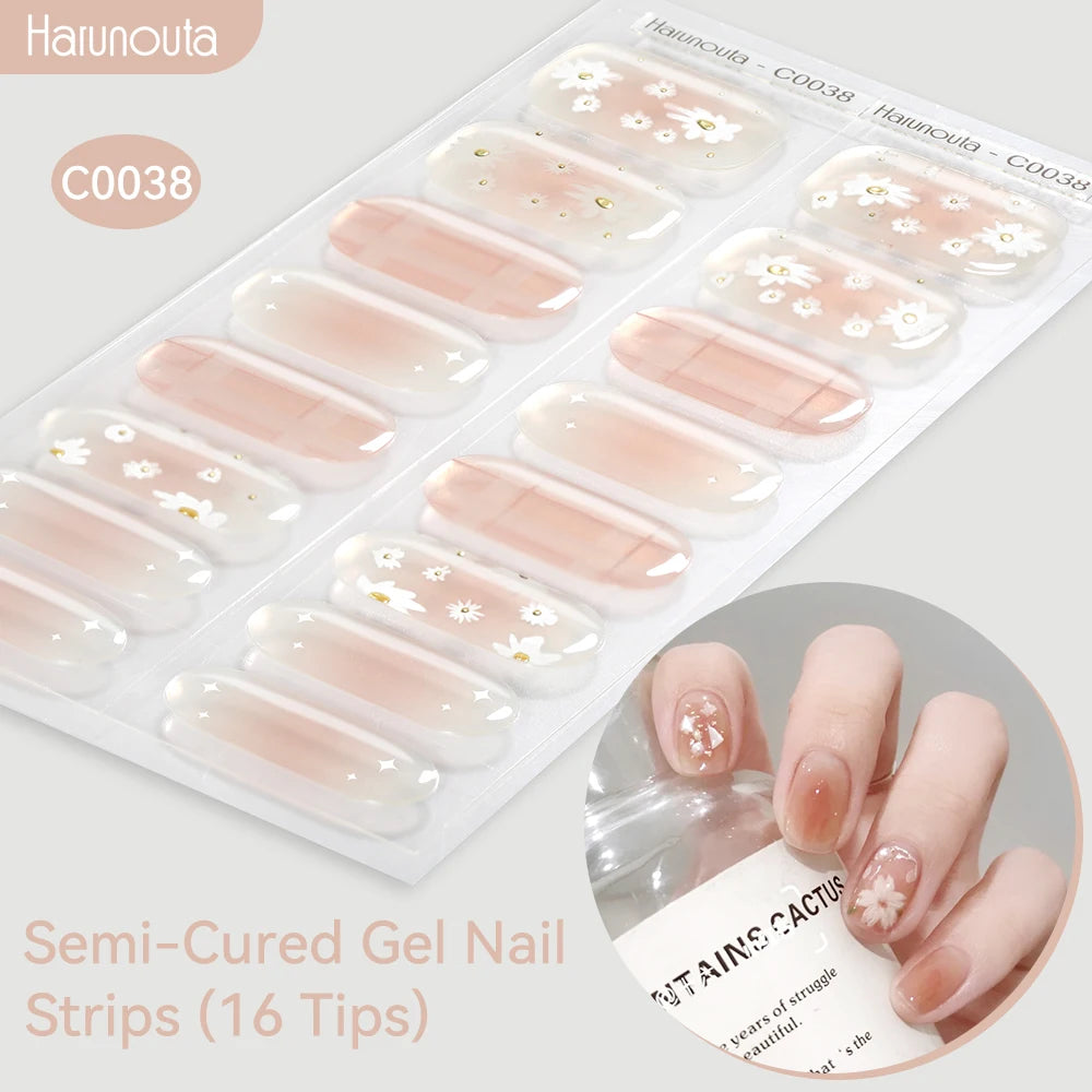 Gradient Auroras Semi Cured Gel Nail Strips Sparkly Shinning DIY Gel Polish Stickers for Nails Works with UV/LED Nail Lamps
