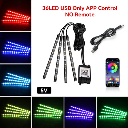 Neon 36 48 72 LED Car Interior Ambient Foot Light Kit Backlight Remote App Music Control Auto RGB Atmosphere Decorative Lamp