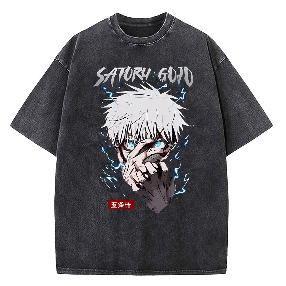 Anime Jujutsu Kaisen Gojo Satoru T Shirts Washed Men Women Cotton Harajuku T-Shirts High Quality Retro for Men Women Tops Tees