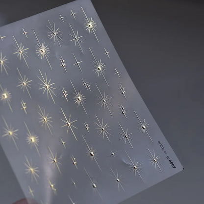 1pcs Sparkle 5D Embossed Star Nail Sticker Metallic Silver Starlight Nail Decals 8*10cm Adhesive Manicure Slider Supplies #Y2K