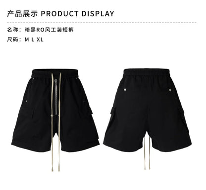 2025 Dark RO Style Drawstring Multi-pocket Tooling Shorts Men's Niche Casual Loose Straight Five-point Pants