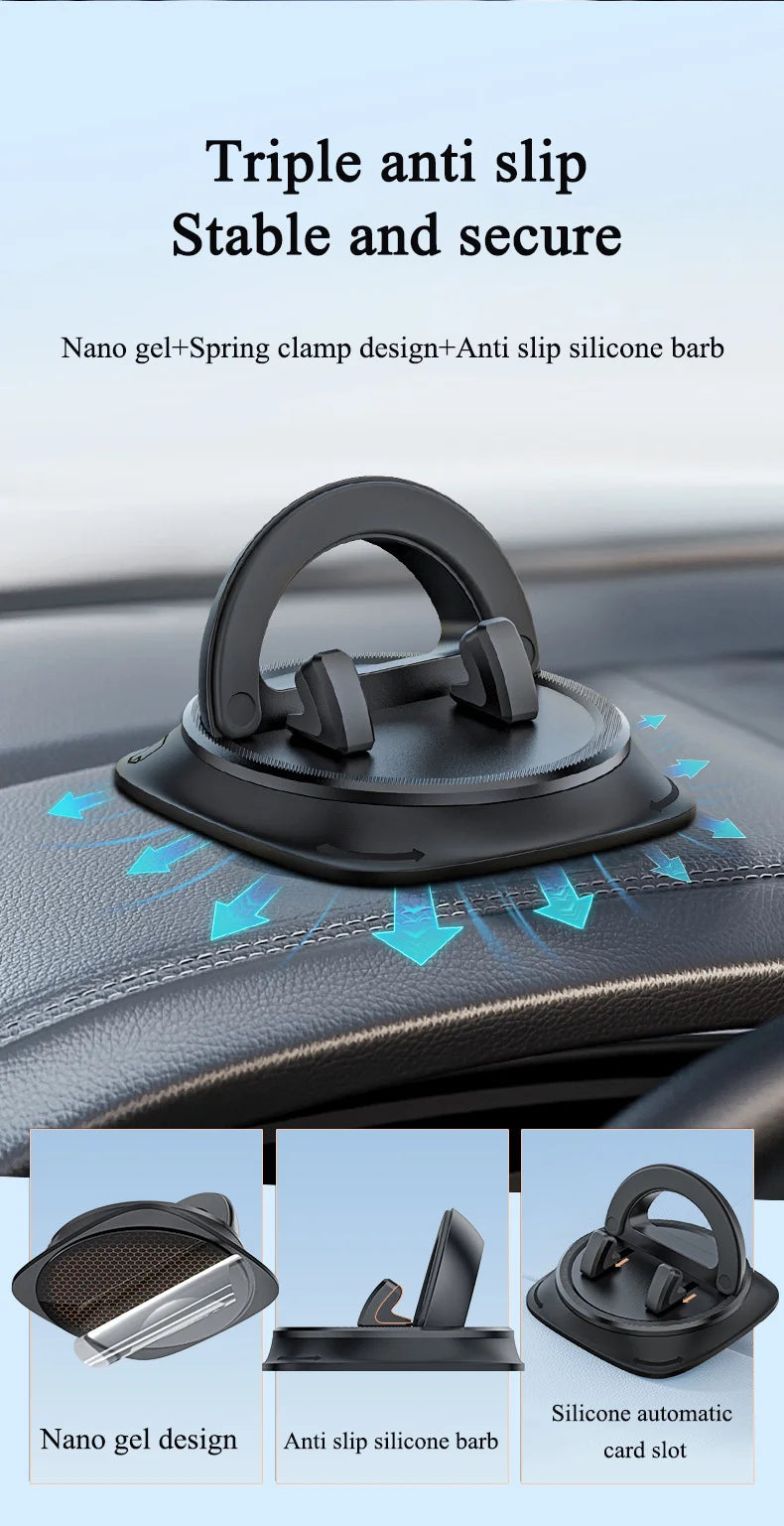 Dashboard Car Phone Holder 360° Rotation Universal Car Phone Mount With Non-Slip Silicone Replacement Tools For Smartphone