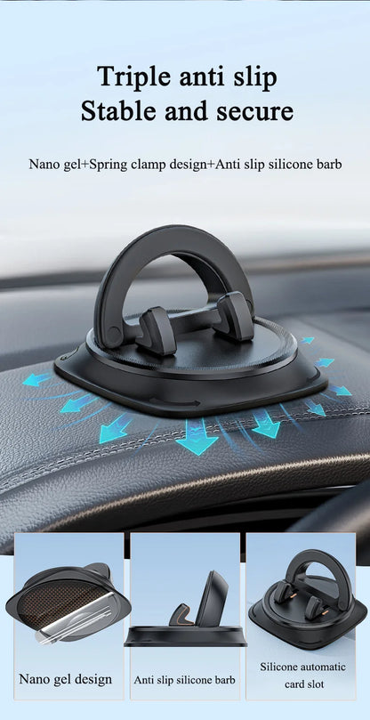Dashboard Car Phone Holder 360° Rotation Universal Car Phone Mount With Non-Slip Silicone Replacement Tools For Smartphone