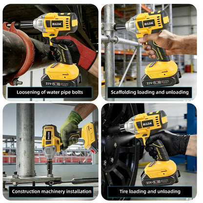 HILDA 1/2" Brushless Impact Wrench 1200N.m High Torque Electric Wrench Power Tool for Scaffolding Tire Repair For Makita Battery