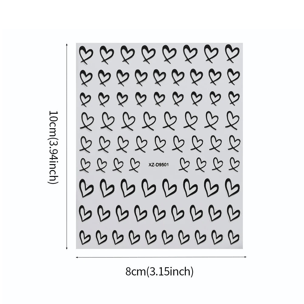 8Colors 3D French Love-Heart Nail Stickers Hollow Sweetheart Adhesive Nail Decals DIY Valentine's Day Simple Manicure Decoration