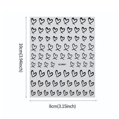 8Colors 3D French Love-Heart Nail Stickers Hollow Sweetheart Adhesive Nail Decals DIY Valentine's Day Simple Manicure Decoration