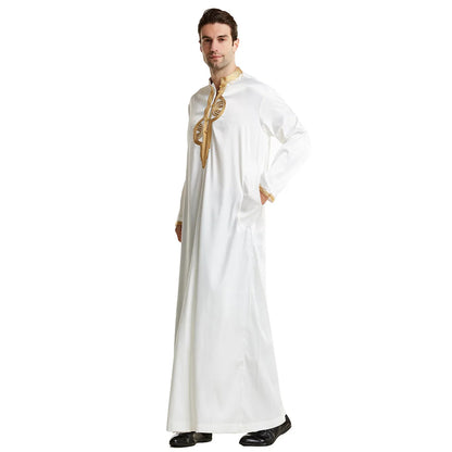Muslim Men Clothing Kaftan Robes Long Sleeves Stand Collar Eid Thobe Kurta Arab Turkish Dress Dubai Islam Habit Ethnic Leisure