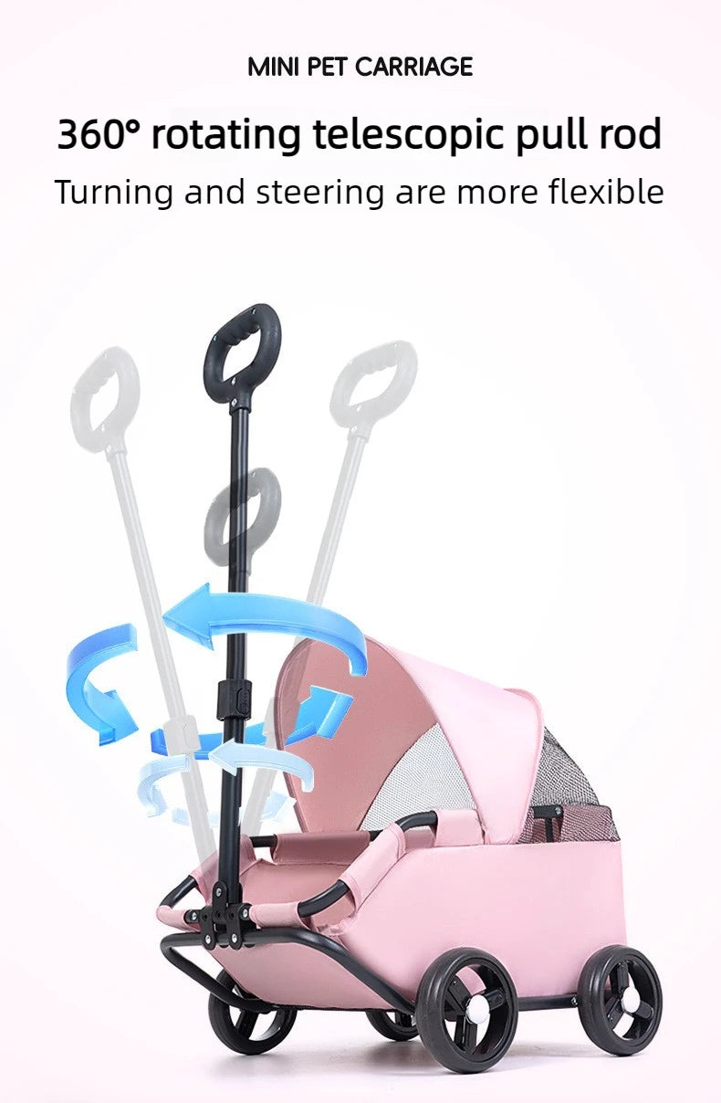 Foldable Pet Stroller with Sun Canopy Lightweight Dog Trolley Shopping Carts Outdoor Walking Travel Cart for Small Dogs Puppy