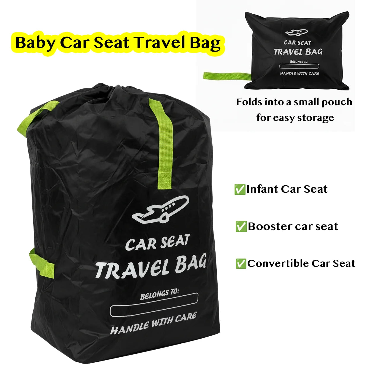 Portable Car Seat Travel Bag for Infant Carriers & Boosters – Adjustable Shoulder Straps, Convenient Carry Handle, Heavy-Duty Pr