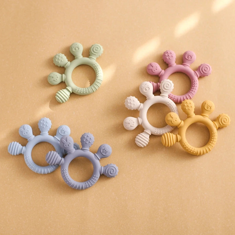 BPA-Free Baby Silicone Teether Sensory Toy Food-Grade Chewable Toy Teething Ring Easy-Grip Infant Teething Toy Newborn Gift
