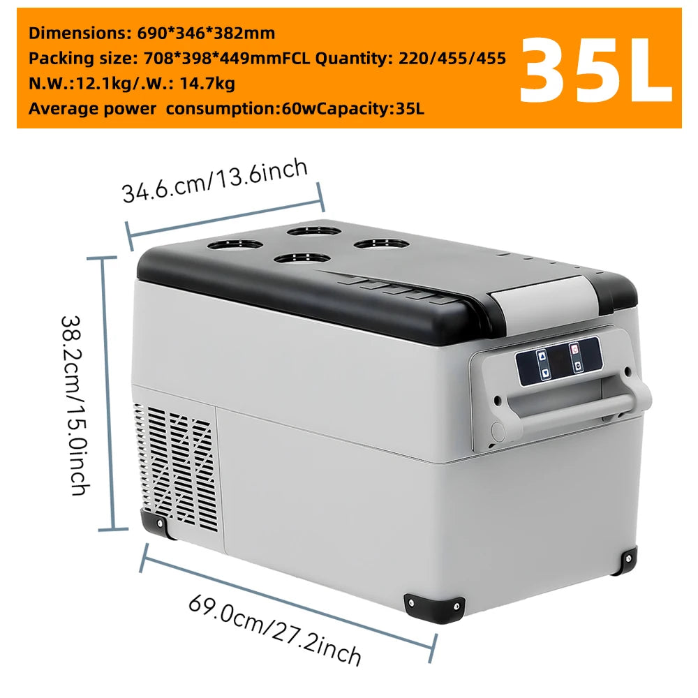 Podofo 35L 45L 55L Portable Car Compressor Refrigerator LED Display Low Noise 12V 24V DC Cooler For Outdoor Camping Travel