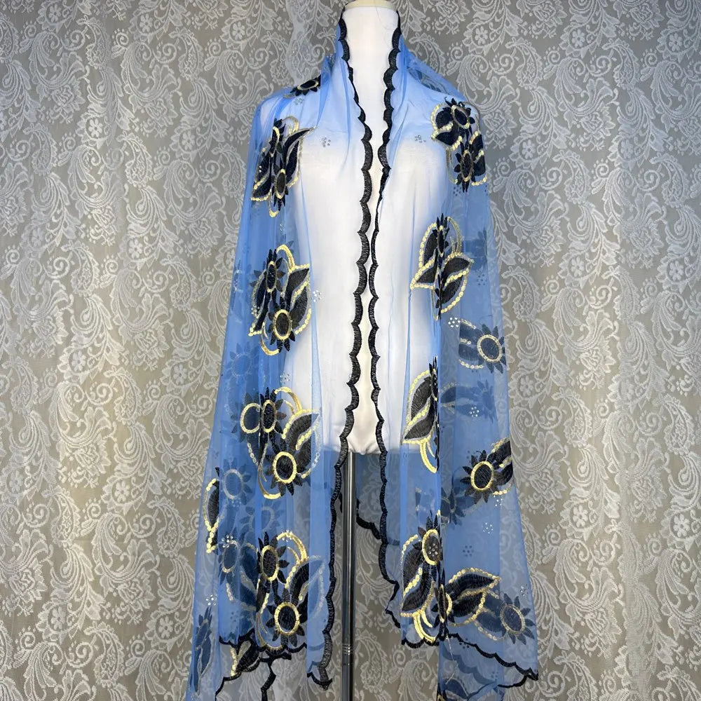 On Sale 2025 New African Net Hijab Scarf for Muslim Women African Dubai Islam Headscarf Embroidery Shawls Voile
