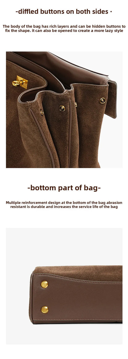 Large Capacity Autumn Winter Suede Leather Tote Bag Frosted Cowhide High-Grade Shoulder Bag for Women