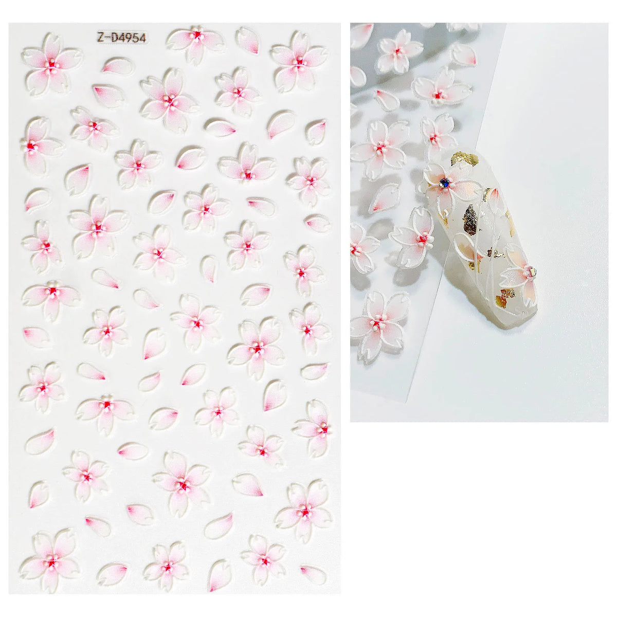 5D Hibiscus Flower Nail Embossed Sticker Acrylic Pink White Gold Petal Leaf Adhesive Decal Butterfly Dragon Floral Elegant Decor