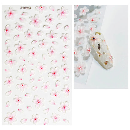 5D Hibiscus Flower Nail Embossed Sticker Acrylic Pink White Gold Petal Leaf Adhesive Decal Butterfly Dragon Floral Elegant Decor
