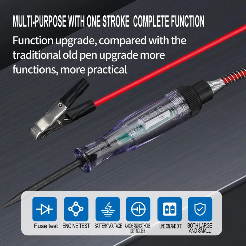 6V 12V 24V DC Car Truck Voltage Circuit Tester Digital Display Long Probe Pen Light Bulb Automobile Diagnostic Tools Auto Repair
