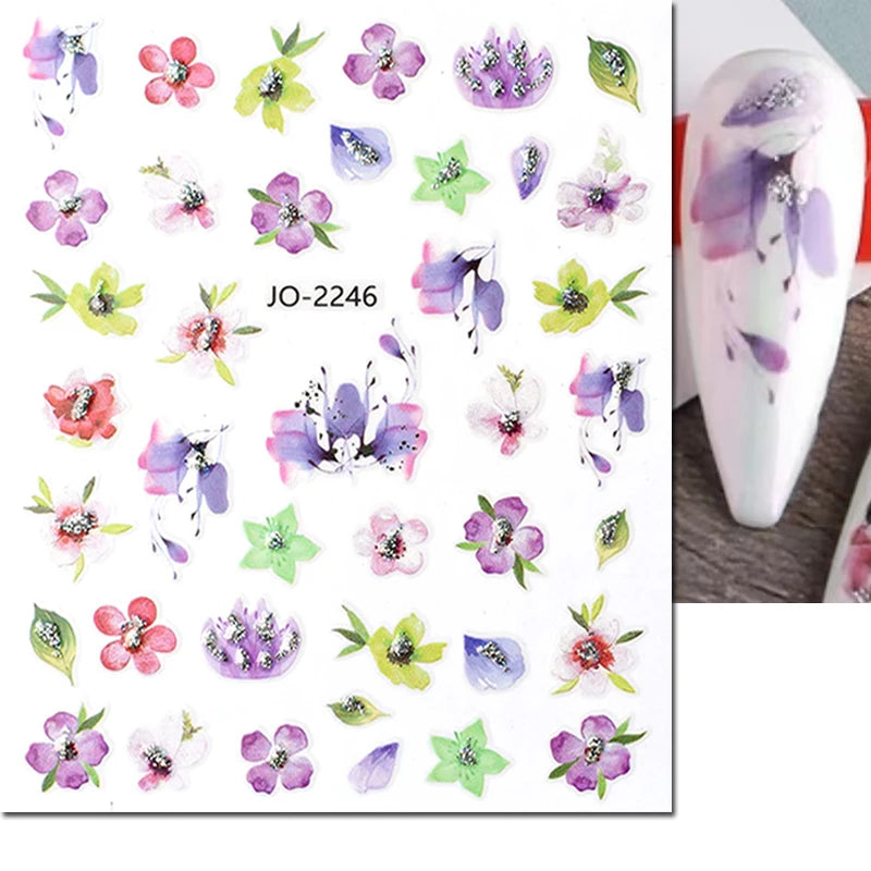 3d Nails Art Decals Spring Fruits Pink Full Tips Peony Magnolia Flowers Adhesive Sliders Stickers Decoration For Nails Manicure