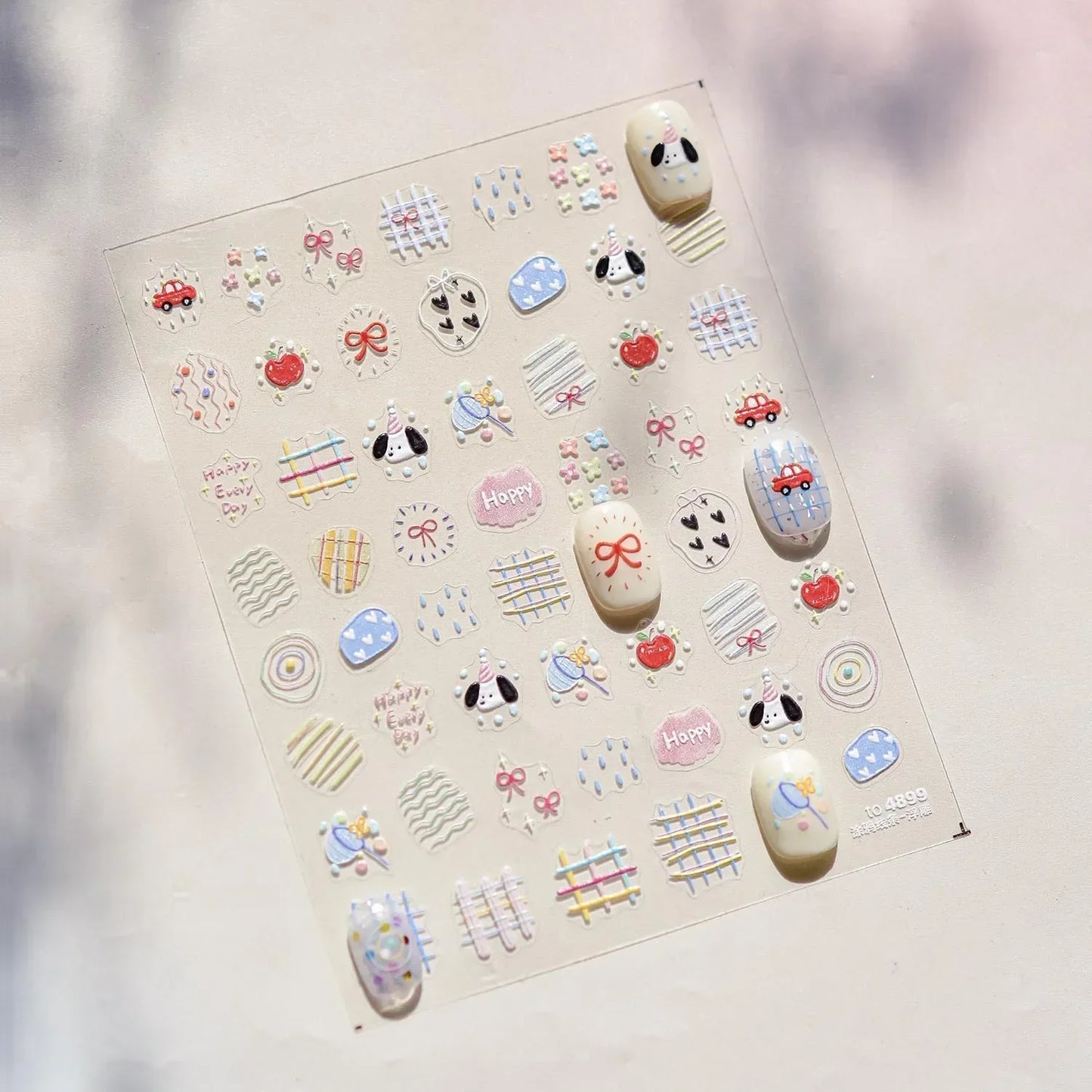 5D Pudding Jelly Dessert Fruit Cherry Pink Claw Print Bowknot Tie knot Love Heart Stars Nail Art Sticker Adhesive Manicure Decal