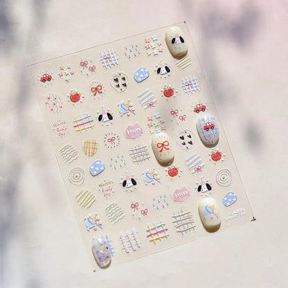 5D Pudding Jelly Dessert Fruit Cherry Pink Claw Print Bowknot Tie knot Love Heart Stars Nail Art Sticker Adhesive Manicure Decal