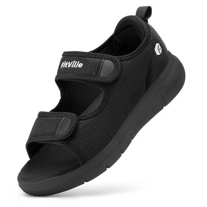 FitVille Men'S Sandals Summer Flat Shoes Widened Elderly Casual Shoe Breathable Lightweight For Plantar Fasciitis Pain Relief