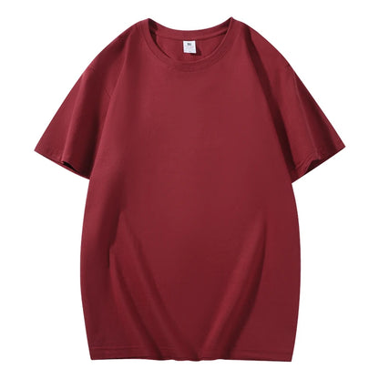 Cotton Short Sleeved T-shirt Summer Round Neck Loose and Base Shirt for Men Women Basic Tee