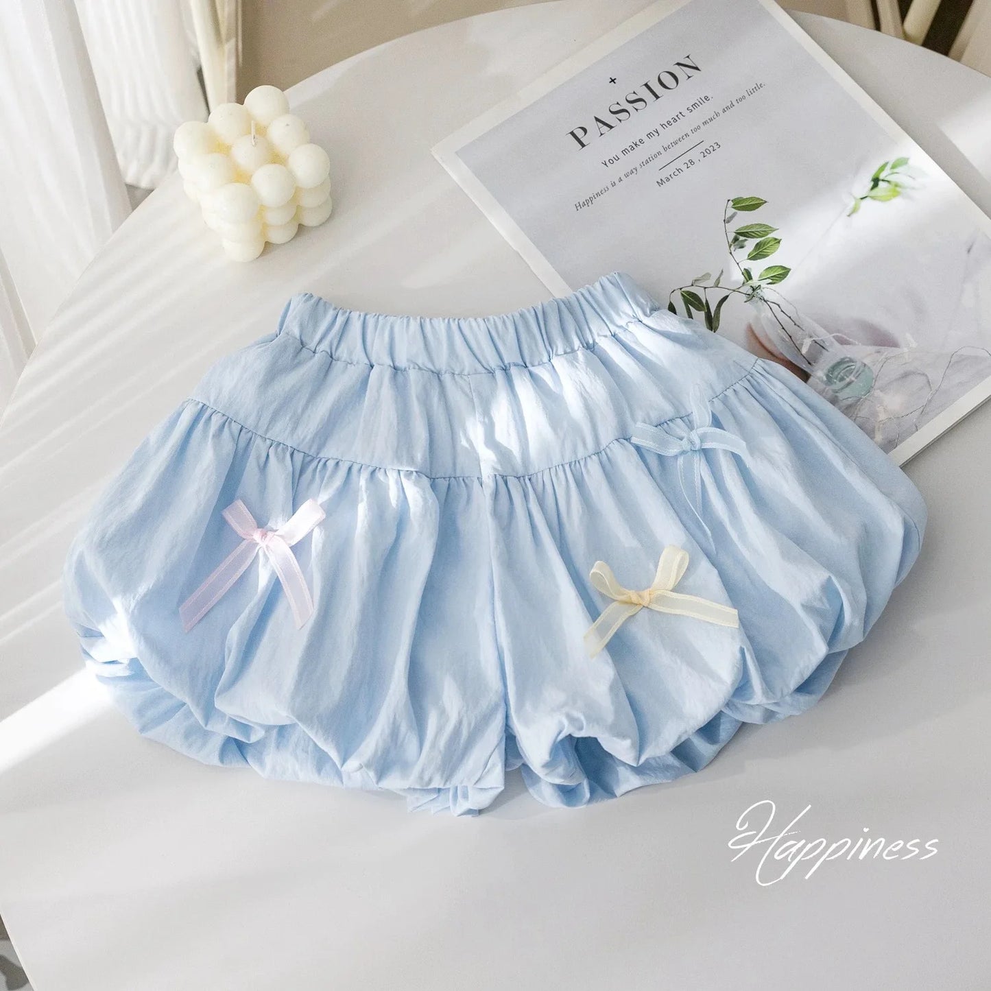 Little girl summer shorts Korean version small fresh solid color bow flower bud pants for women's treasure sweet versatile pants
