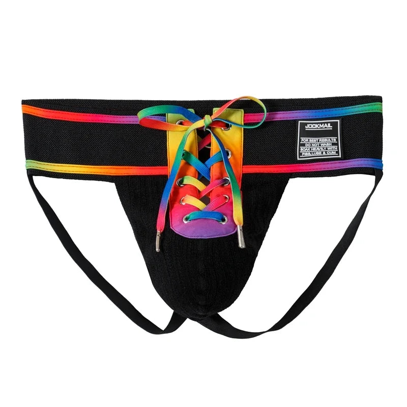 Open Front Men Jockstrap Briefs Athletic Supporter,3" Waistband Detachable Pouch Breathable Workout Sport Underwear Gay Thongs
