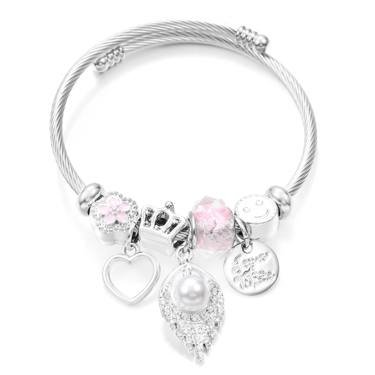 New Trendy Rhinestones Dragonfly Crystal Beaded Pendant Bracelet Stainless Steel 4 Colors Closure Bangles Women Bracelet Jewelry