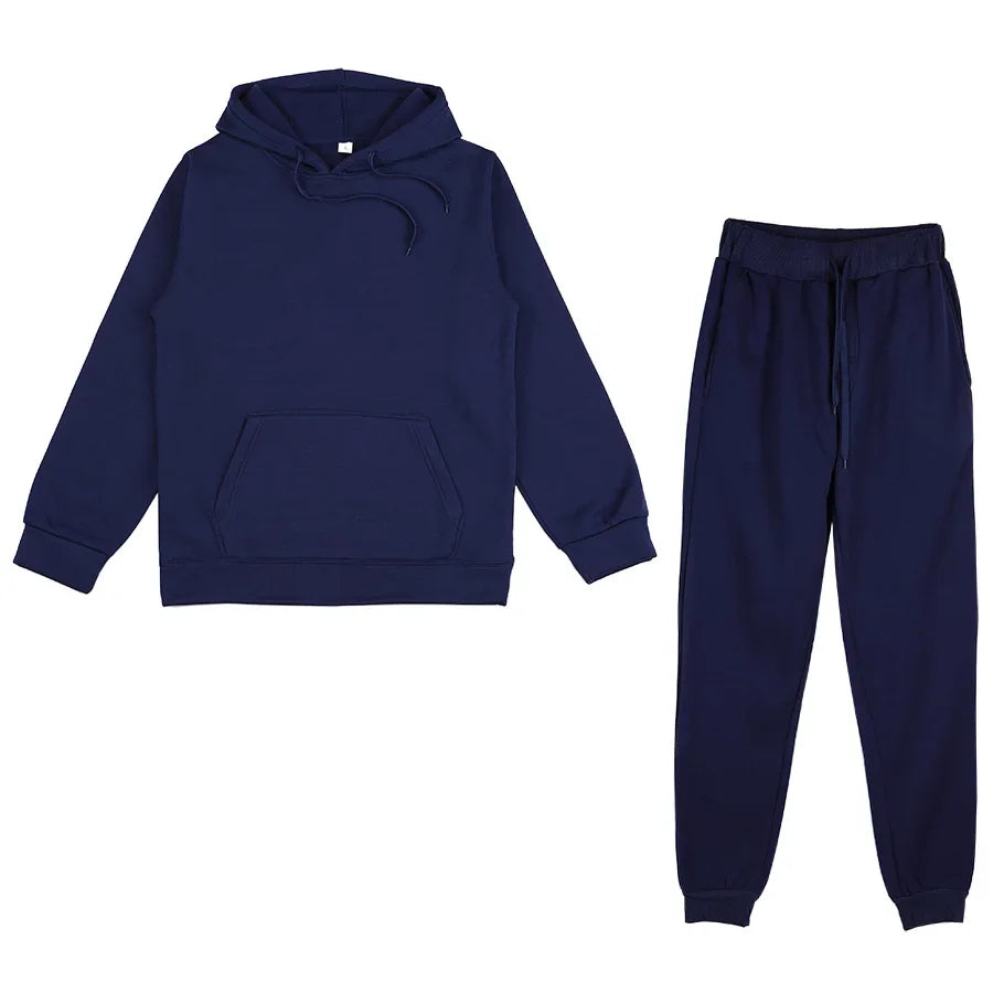 Men's Autumn and Winter New Solid Color Hoodie+pants Two-piece Set Fashionable Casual Sports Set Size S-3XL