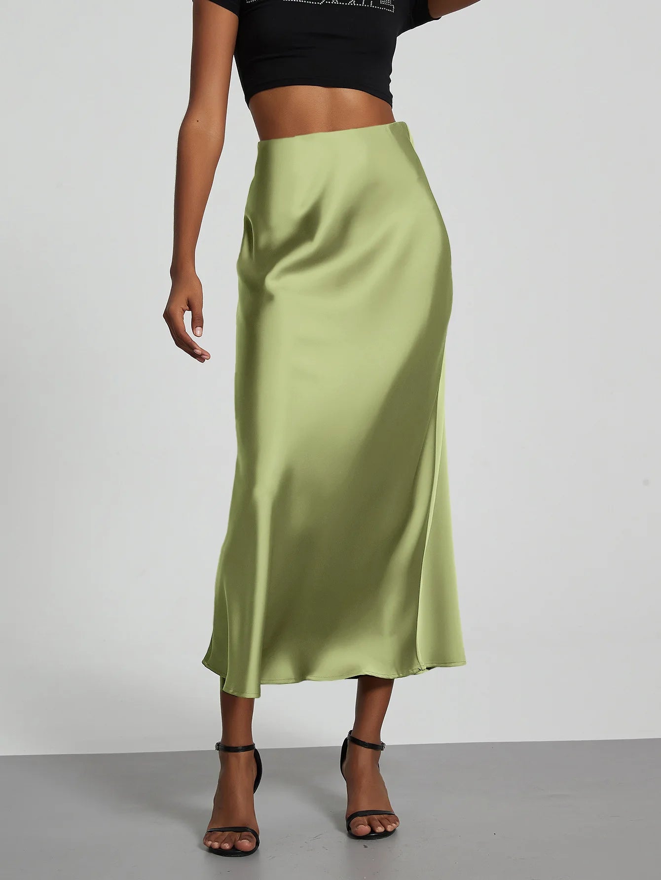 21 Colors New 2026 Women's Elegant High Waist Satin Long Skirts Female Summer Solid Color Faldas