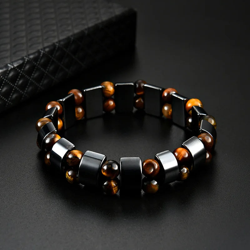 Hot selling men's tiger eye stone bracelet men's bracelet fashion bead black stone elastic bracelet