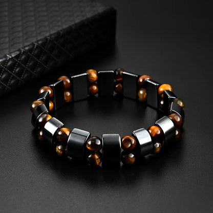 Hot selling men's tiger eye stone bracelet men's bracelet fashion bead black stone elastic bracelet