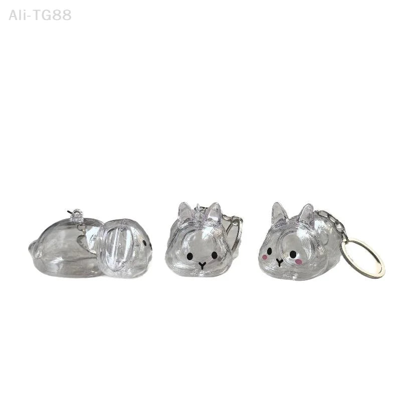 Cartoon Pet Hair Memorial Keyring - Cute Animal Rabbit Fur Organizer Keychain Transparent Storage Box Bag Pendant Pet Souvenirs