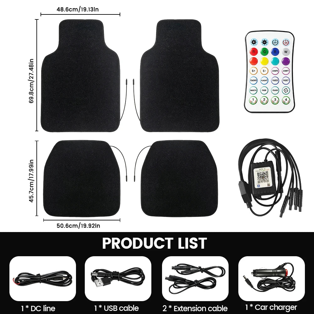 De Warehouse 3-in-1 Rgb Star Led Car Foot Pad Mat with Music Sync App Control, Auto Star Foot Mat Rgb Lighting Music Module Universal for All Cars, Fast Delivery Europe