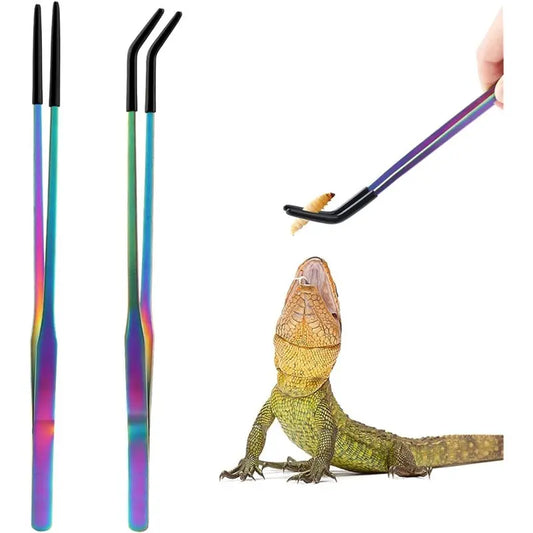 【PRICE-DROP!】Rubber Tip Stainless Steel Reptile Feeding Tongs(2Pcs)- Straight& Curved 10.6" Tweezers For Aquarium Forage Craftin