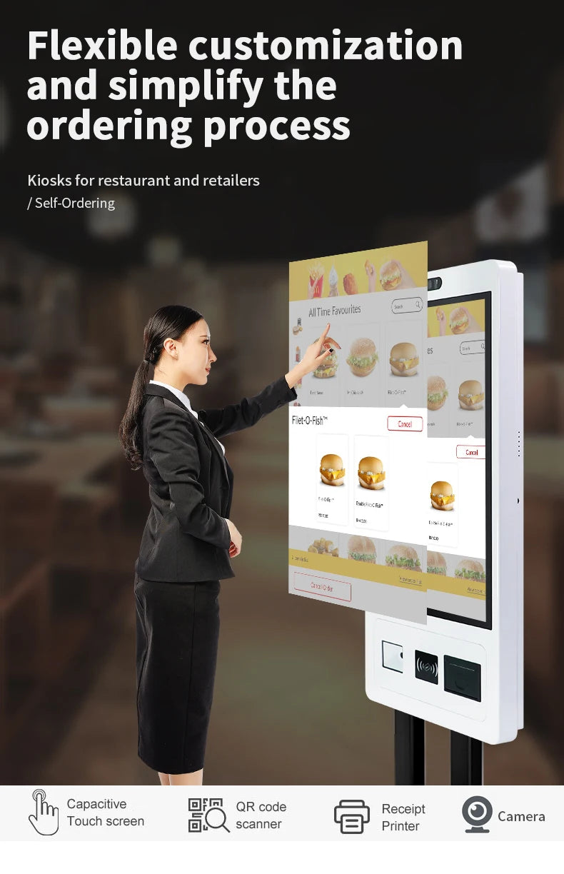 TouchWo 15.6 21.5 23.8 Inch Wall Mount Touch Screen AIO Computer Touchscreen Self Service Checkout Ordering Ticket Payment Kiosk