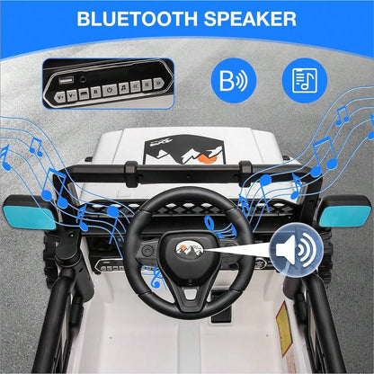 HAUSPROFI 12V Off-Road Ride-On Electric Car Toys for 3+ Years,With LED Lights,Remote Control,Seat Belt ,Bluetooth, 3-Speeds, Suspension