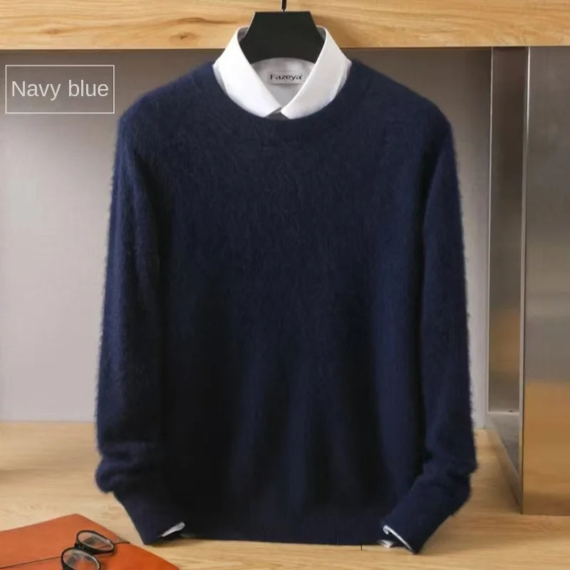Men's 100% Pure Mink Cashmere Sweater O-Neck Pullovers Knit Large Size Mink Sweater Winter New Long Sleeve High-End Jumpers Tops