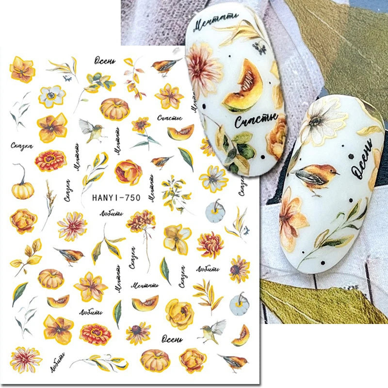 3d Nail Art Decals Elegant White RoyalBlue Roses Flowers Adhesive Sliders Nail Stickers Decoration For Nail Manicure