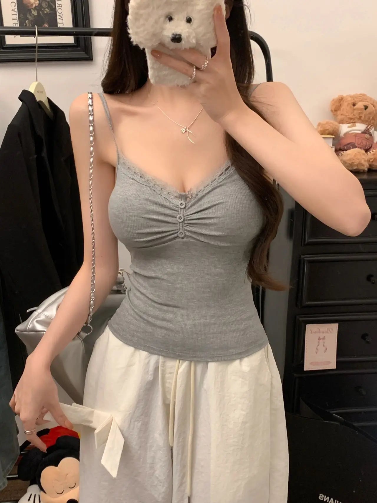Pure Desire Sexy Lace Splice Strap Vest Women's Inner Wear Slimming Matching Top Trendy Tube Top Cotton Blend Elastic Fiber
