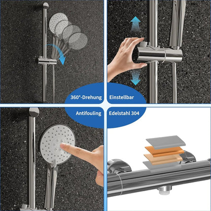 Bathroom Shower Faucet Wall-mounted Bathtub Mixer Taps Thermostatic Bath Tub Showers System Set with 3 Modes Rain Handheld