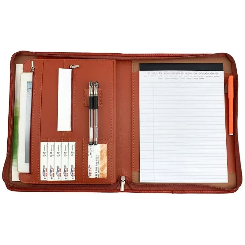 AAY-Vegan Leather Folder Zippered Closure Portfolio for Business IPad/Table and Card Interview Resume Binder