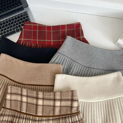 Plaid Pleated Mini Skirt Thick Wool Short Skirt High Waist Box-pleat Miniskirt for Women Teen-girl Preppy Style Outfit